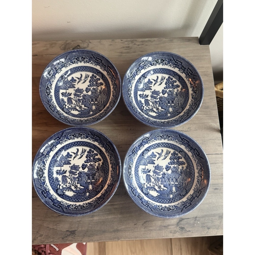 Churchill Blue Willow Lot of 4, 6" Cereal Bowls, Made in England